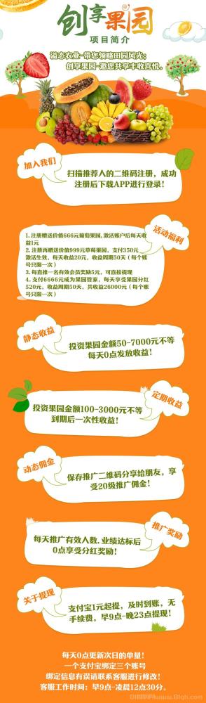 创想果园首码上线：6月15日送666元葡萄，零投资直推奖励，每日收益可提现